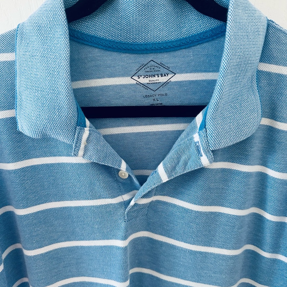 St. John's Bay Light Blue and White Polo